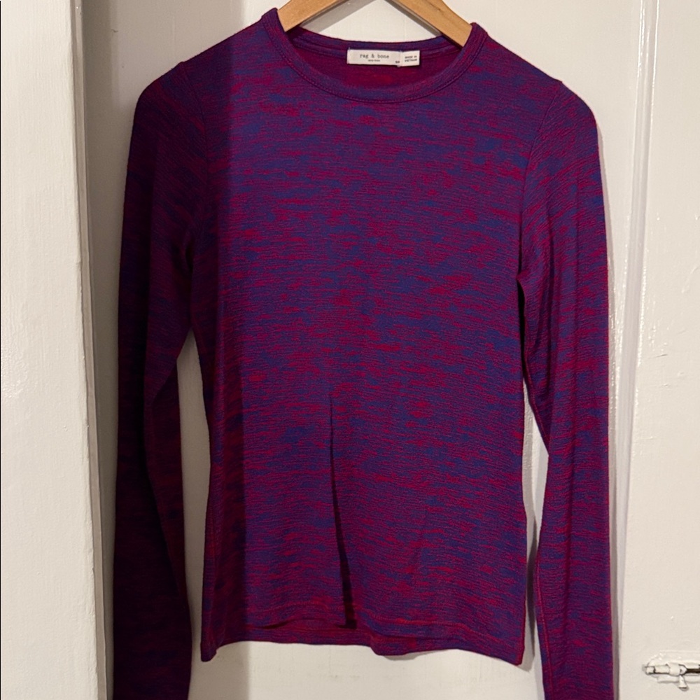 rag & bone Long Sleeve Knit Top - Blue and Red